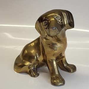 Vintage Messing Sitzende Hound Lab Hündchen Figur Skulptur Briefbeschwerer