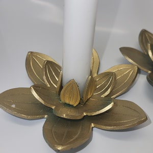 Vintage Pair of vintage brass floral candle holders, vintage candle holder, brass candle holder