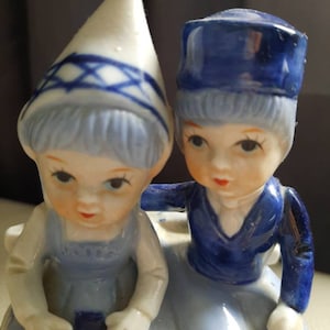 Vintage Delfts Blue Hand Painted Boy And Girl Seated. Signed To Base
