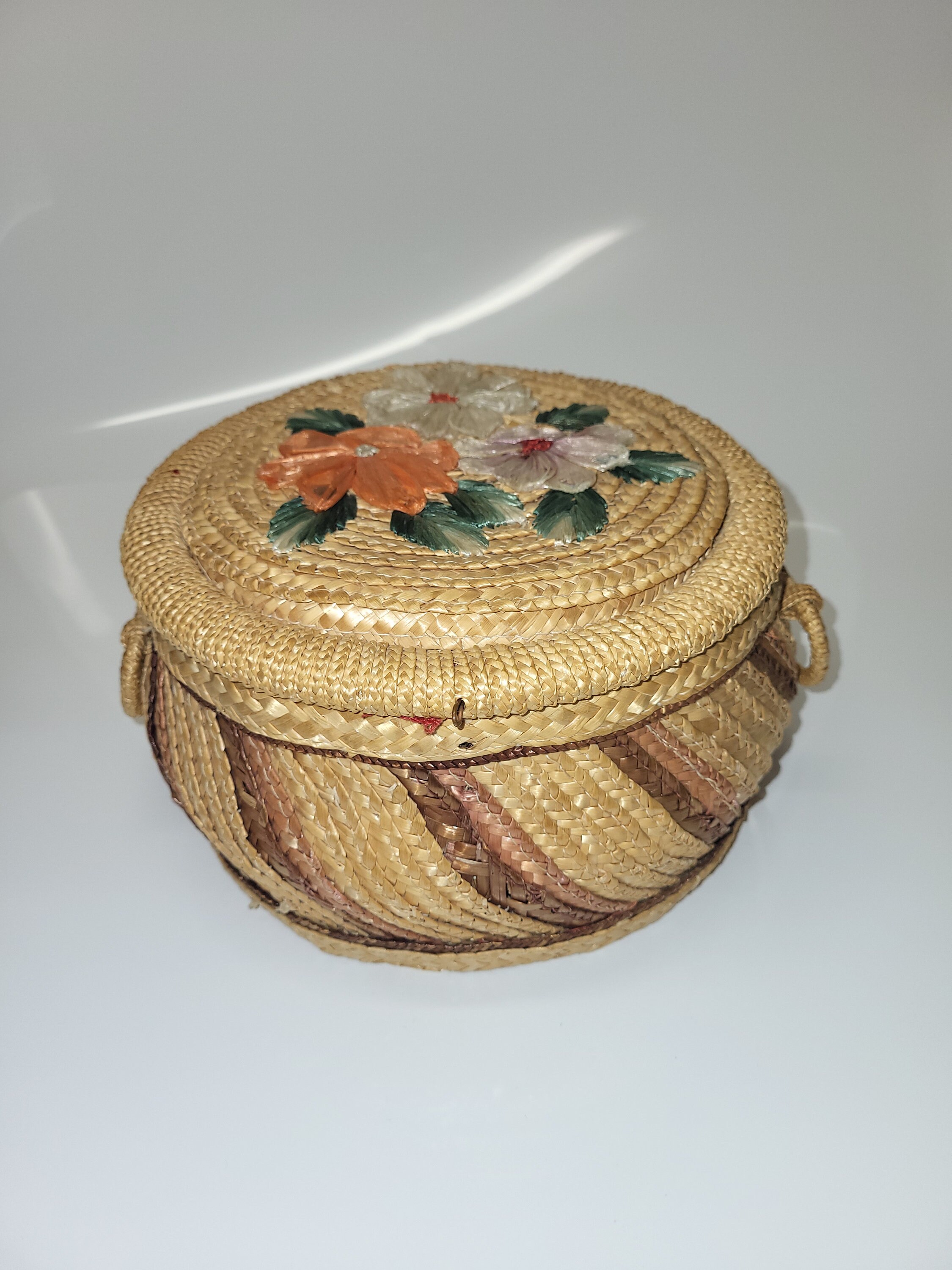 Antique Chinese Sewing Baskets Wicker Lot 8 Unusual Woven Lid