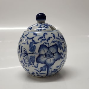Vintage Chinese Ceramic Blue And White Mustard Pot