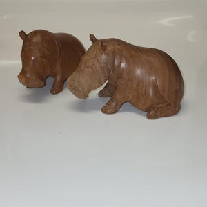 Vintage wooden  set of 2 hand carved hippopotamus-signed
