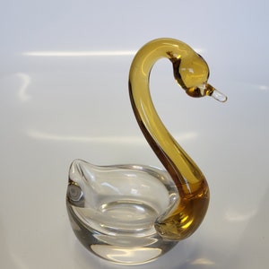 Vintage Glass Swan Aschenbecher Schmuckschale Gelb / Braun Hals