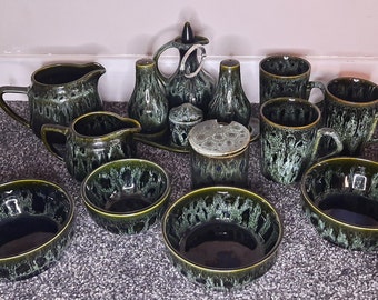 Fosters Pottery Cornish HONEYCOMB green lustre vintage tableware