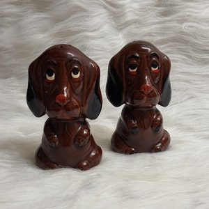 Vintage Sad Eyed Dog Salt & Pepper Shakers Japón