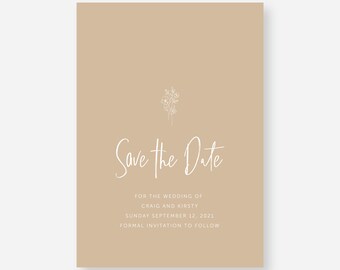 Save the Date Invitation | Minimal | Wedding Guest | Invite | Envelope Size | Announcement | Floral | Leafy | Beige  | Light Brown