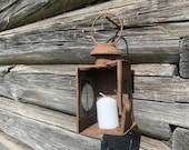 Antique Lantern 1900s rustic lighting, Primitive Farmhouse Candle Holder Vintage outdoor hanging lamp, Country Home, garden decor.