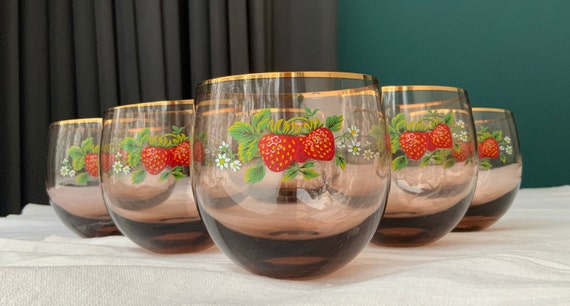 Set di 2 bicchieri trasparenti con motivo a fragola