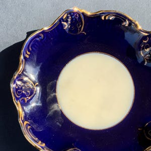 Riga porcelain factory Gold Trim Vintage Soviet-era  plate 5.9in with cobalt blue and golden border,