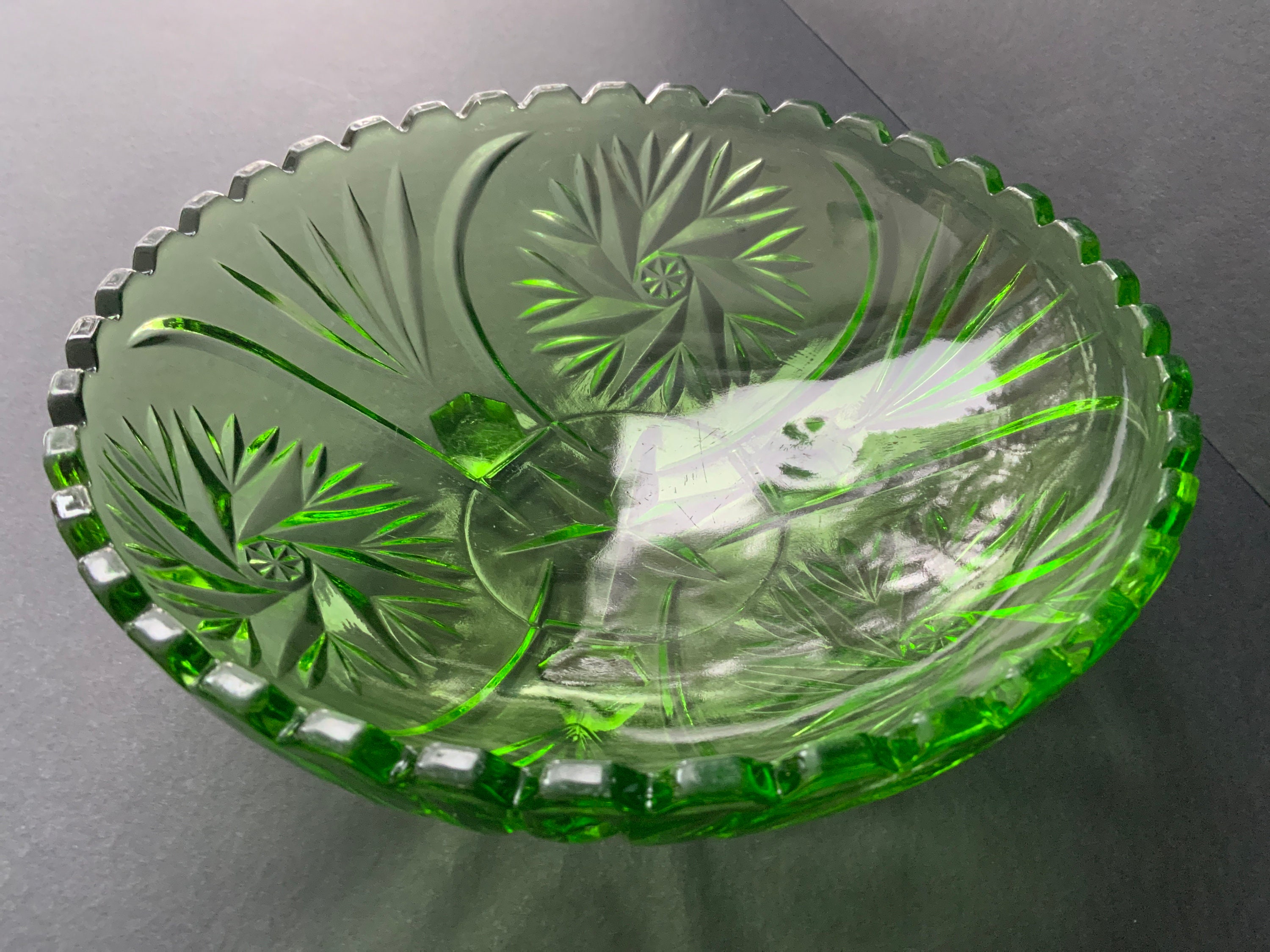 Heavy GREEN GLASS Bowl, Green VASE, Vintage Glass Bowl Light