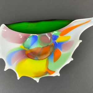 Heavy Glass Bowl - Art Glass Conch Shell, Dish Original Hand Blown,  abstract Seashells