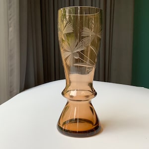 Etched vase, Smoked beige Glass Vase,9.8in tall Bud Glass Vase, Flower Vase,  Transparent Glass Vase, Table Top Glass Vase,