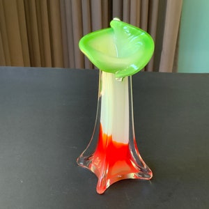 Calla Lily Murano Style Vase: Mid-Century Italian Glass Art, 1970s Vintage