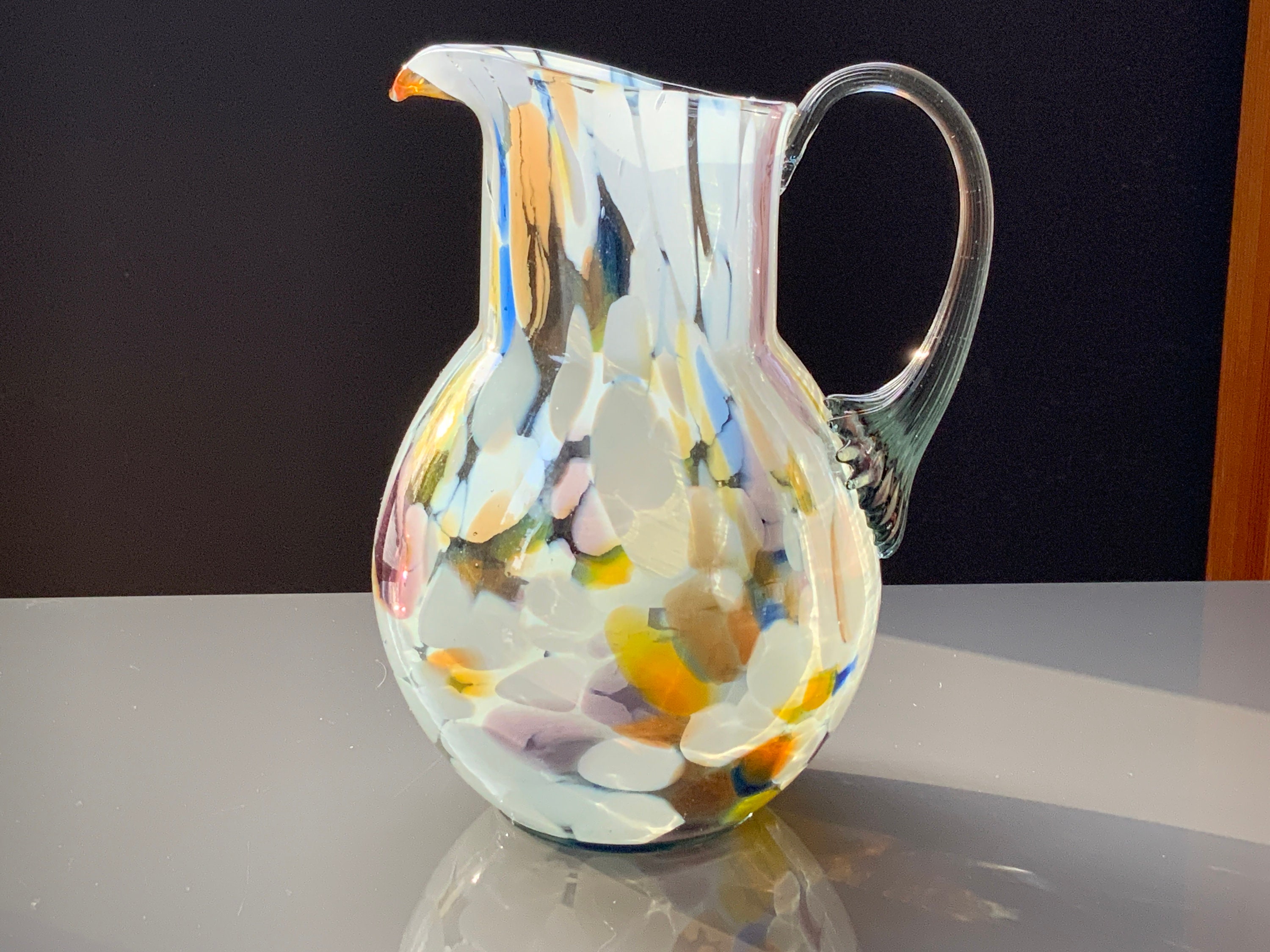 Handmade Color glass pitcher vintage multicolor swirl glass pitcher 800mll or flower vase vintage table serving ussr (#9332)