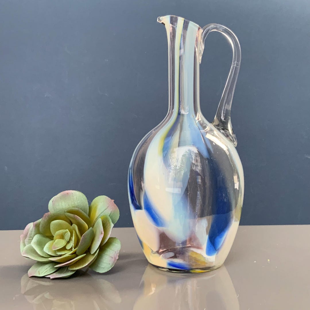 Hand Blown Glass COLOR GLASS PITCHER Vintage, Multi Color Glass Pitcher ...