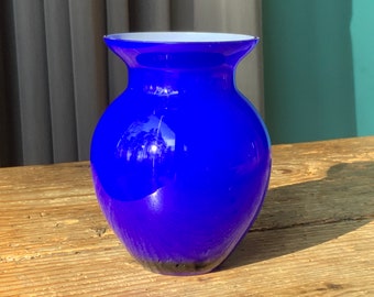 Blue glass vase, double glass vase 4.9in tall vase DEFECT