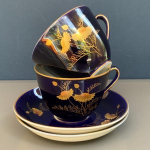 Rare Vintage Lomonosov LFZ Factory. Imperial Porcelain Cobalt Blue, Gold Camomile Hand-Painted Tea Cup, Unique Find for Collectors