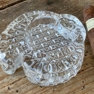 Vintage Heavy Clear Glass Ashtray, Great Condition, Swirl Ashtray,   thick heavy glass,