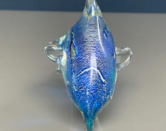 手作りのムラーノガラス製イルカの置物：ヴィンテージクリスタル装飾