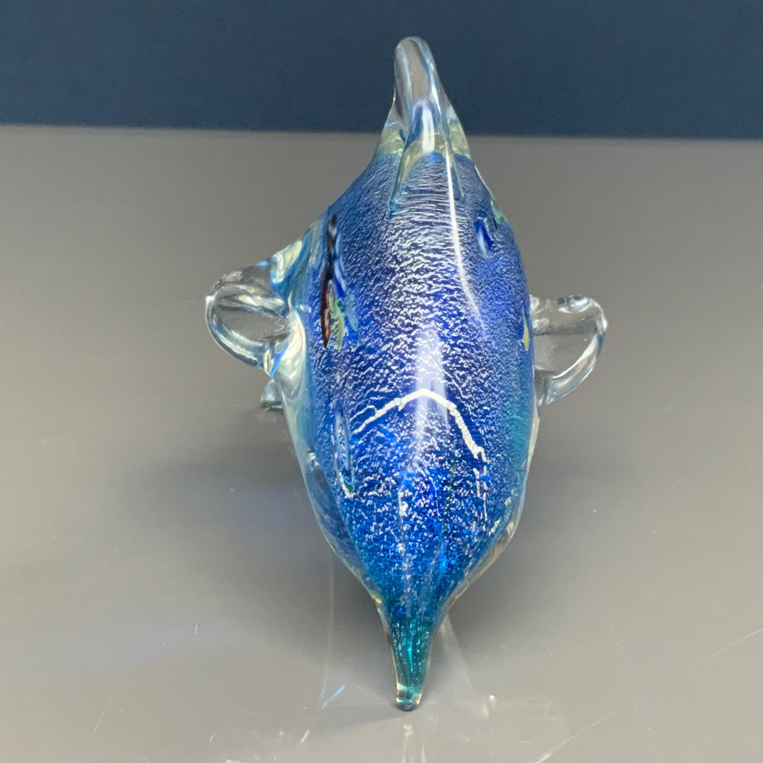 手作りのムラーノガラス製イルカの置物：ヴィンテージクリスタル装飾