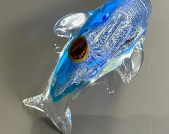 手作りのムラーノガラス製イルカの置物：ヴィンテージクリスタル装飾