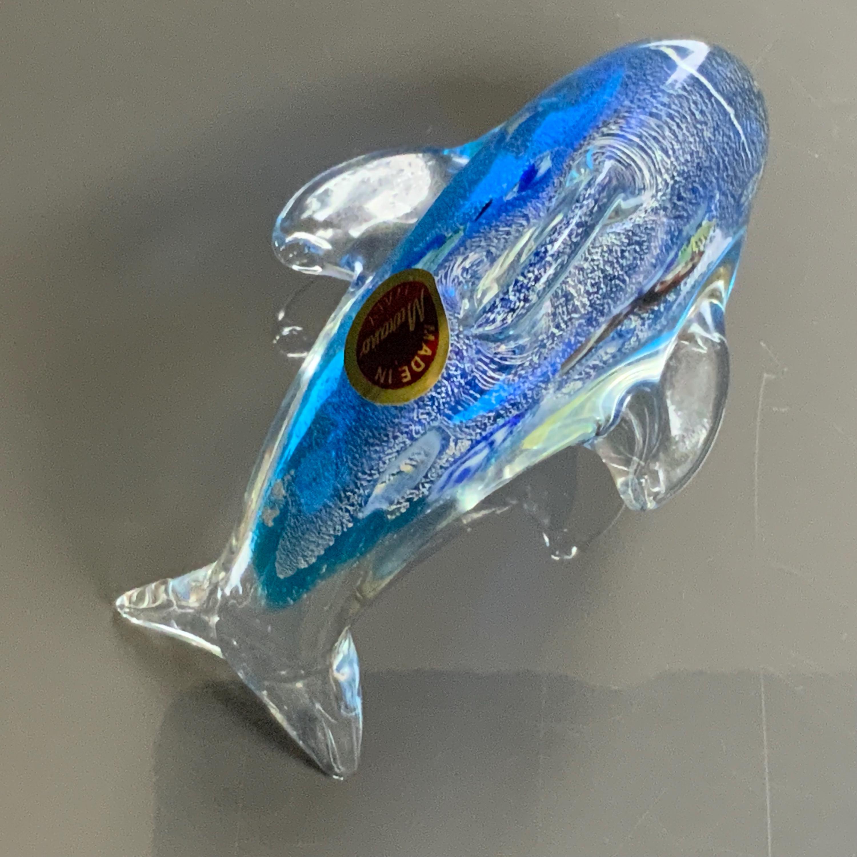 手作りのムラーノガラス製イルカの置物：ヴィンテージクリスタル装飾