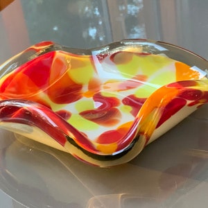 Small Mid century multicolor serving bowl-ashtray-candy bowl. Vintage hand blown glass vase. Art deco large bowl. Heavy glass vase