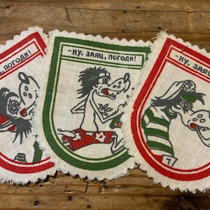 Ursprüngliche geometrische UdSSR Cartoon Patches, Nu Pogodi, Wolf, Sammlerstücke, Set mit 3 Patches