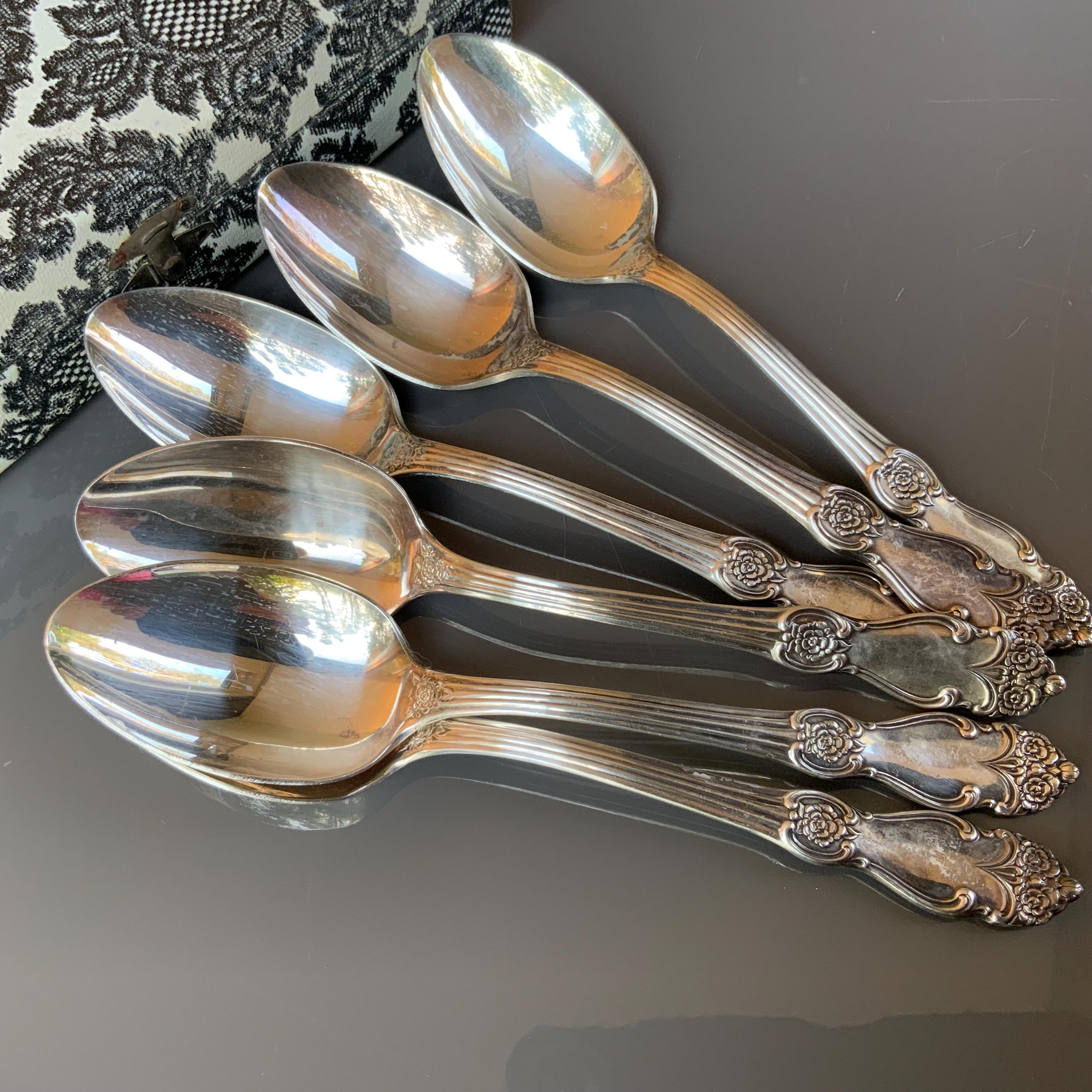 Art Nouveau Alpaca Silver Dinner Spoons - Set of 6 - USSR Vintage