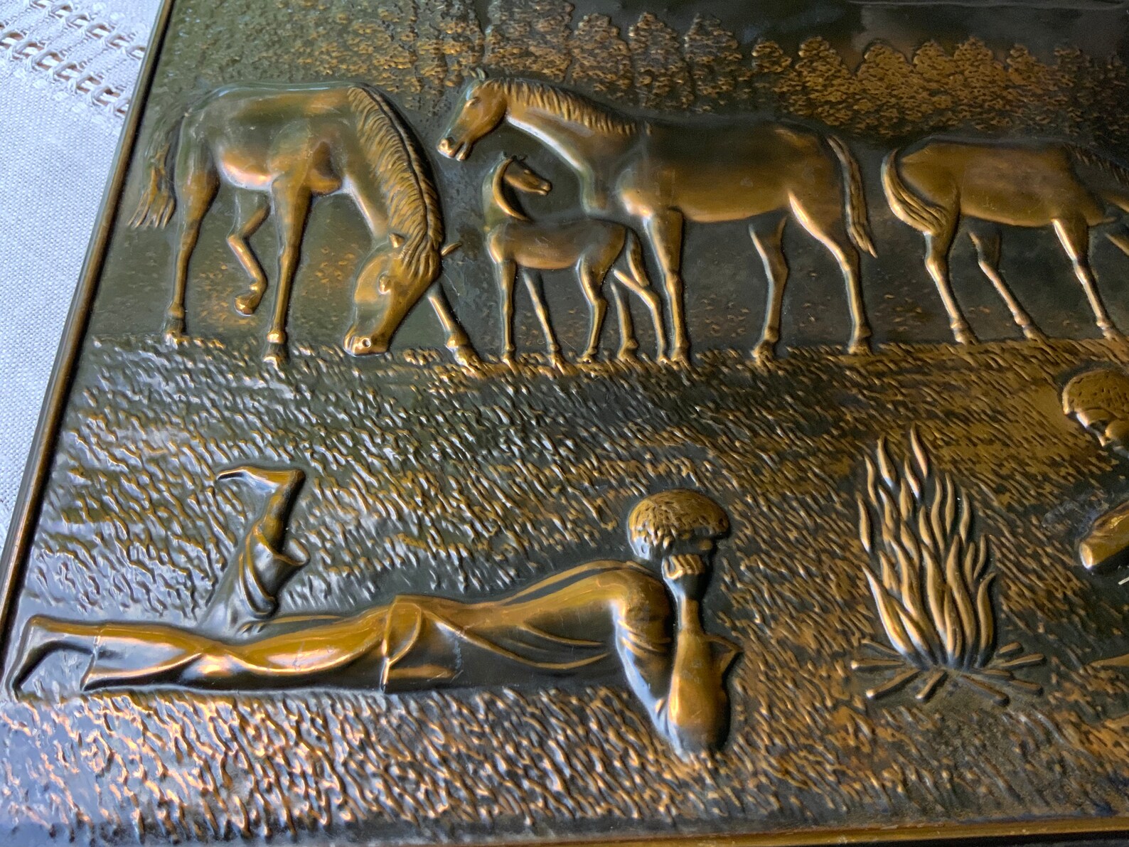 Vintage Decorative Metal Copper Chasing ,boy With Horses Plaque, Wall ...