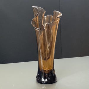 Beige-brown  Glass vase Ornamental Glass Organic Curved Fluid Shape, 11.8in tall