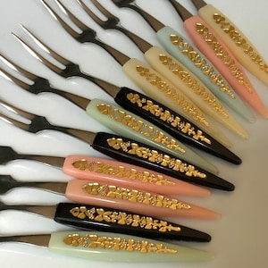 Vintage Canapé Forks Set: Embossed Oriental Design, USSR 1980s