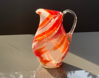 Color glass pitcher vintage multicolor swirl glass pitcher 600mll or flower vase vintage table serving ussr (#9371)