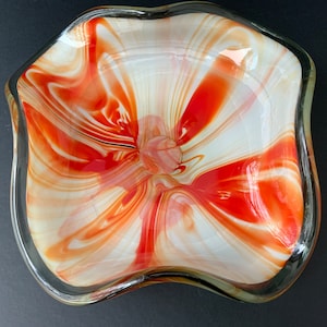 Big Bowl Mid century multicolor serving bowl. Vintage hand blown glass vase. Art deco large bowl. Heavy glass vase