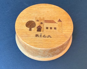 Caja redonda de madera vintage: pequeña caja para guardar joyas y anillos.