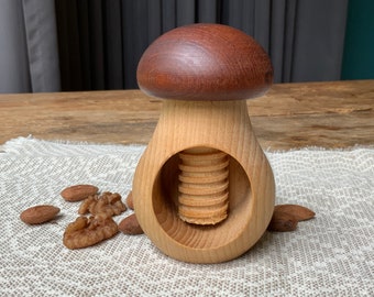 Handmade Wood Nut Cracker: Mushroom Kitchen Decor  ( K 3 )