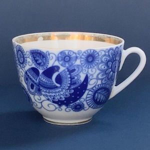 Lomonosov LFZ Imperial Porcelain, Cobalt Blue Vintage Cup High-Quality Tableware, defect (# 609 )
