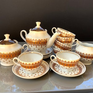 Unbenutzt, Riga-Porzellan, Kaffee-Tee-Set, Riga-Porzellan-RPR-Tassen, Lettland-Porzellan