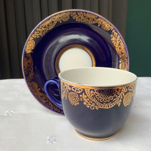 One DUO, Rare Vintage Lomonosov LFZ Factory ,Imperial Porcelain Cobalt Blue, Gold Hand-Painted Coffee Cup, Unique Find for Collectors (#444)