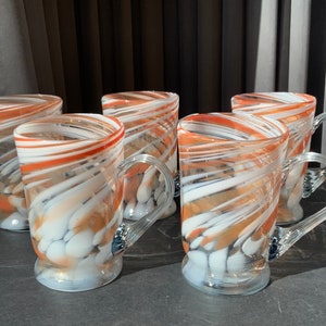 Handmade Old Vintage Retro Multicolor Glass Mugs with handles, Set of 5, Coloured Glass, Color Glass cups with HANDLE (#219)