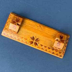 Photo holder wood frame Latvian pattern, vintage wood frame.