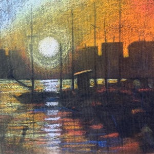 Chalk Drawing: Harbor Scene by I. Zarins