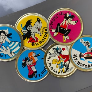 Famous Soviet Cartoon Nu Pogodi! Tin Box lids, USSR Cartoon Well, "Just You Wait!"  Cartoon Box lids, Cartoon Nu Pogodi