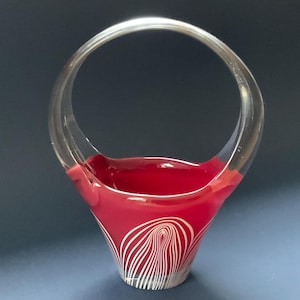 Ruby- red, Multicolor Candy dish, vase -bowl,  Vase Basket Bowl with handle, Vintage candy basket.