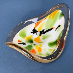 Mid century multicolor serving bowl-trinket -candy bowl. Vintage hand-blown glass vase. Art deco rainbow bowl. Heavy glass vase