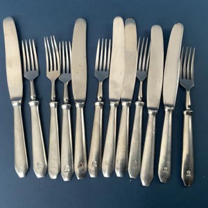 Dinner Forks and Knives Set of 12, Vintage Soviet-era USSR, 6 forks, and 6 knives. stainless steel (# 581 )
