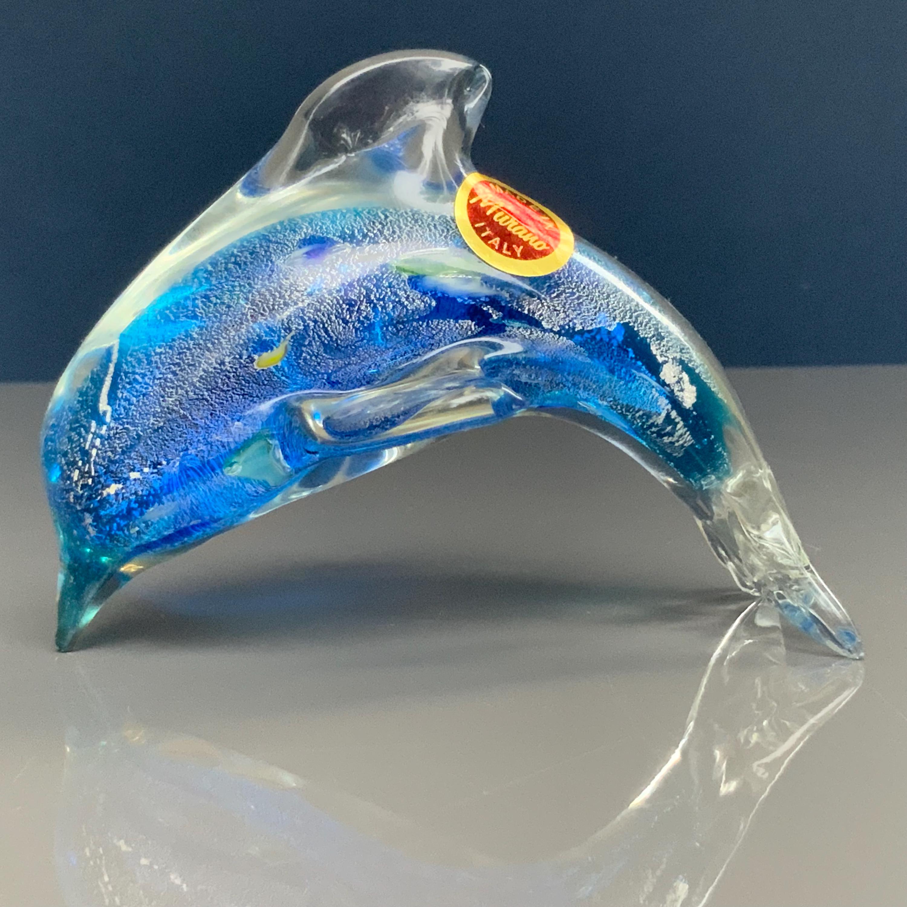 手作りのムラーノガラス製イルカの置物：ヴィンテージクリスタル装飾