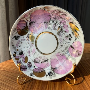 Lomonosov Imperial porcelain, Vintage pink leaves porcelain Saucer,  Ornament leaves, teacup saucer, LFZ Lomonosov