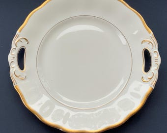 Gold Trim Porcelain Serving Plate - Poland, 10.6 in