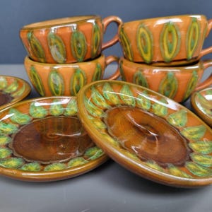 Vintage Glazed Ceramic Espresso Set for 4